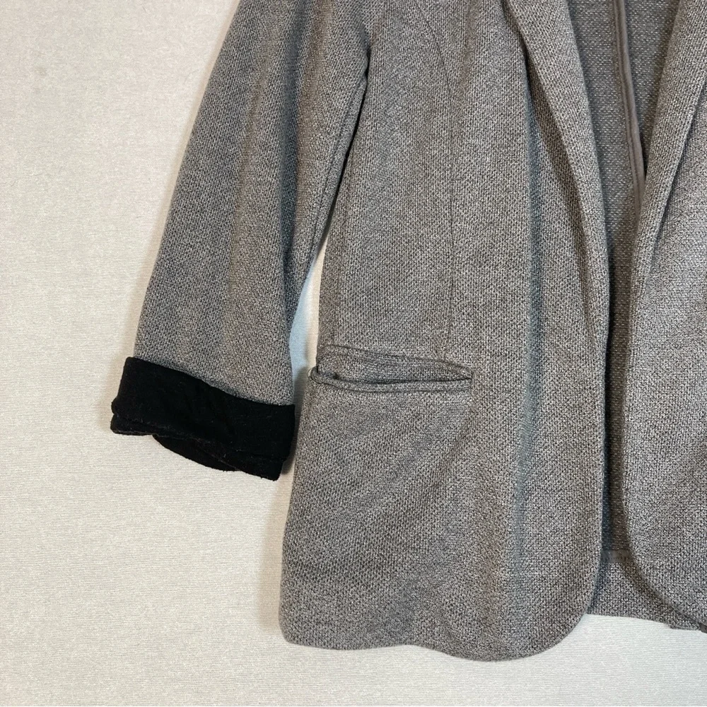 Skies Are Blue Asa Knit Blazer Gray Charcoal Open Front 3/4 Sleeves Cuffs Small